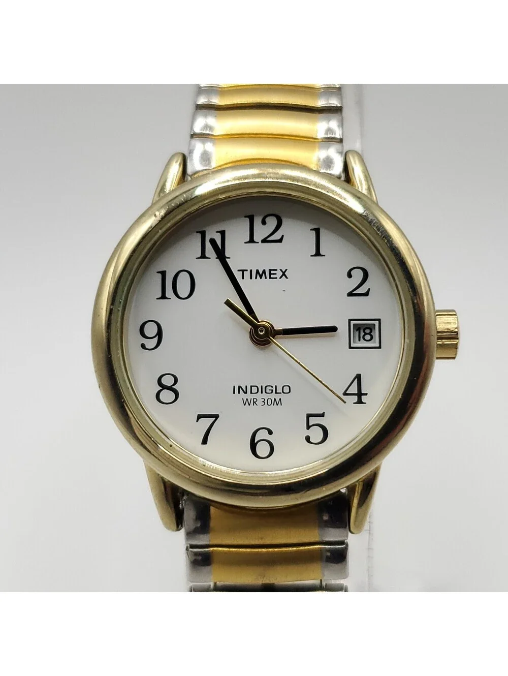 2009 Timex Indiglo Two-Tone White Date Dial 25mm Womens Watch New Battery